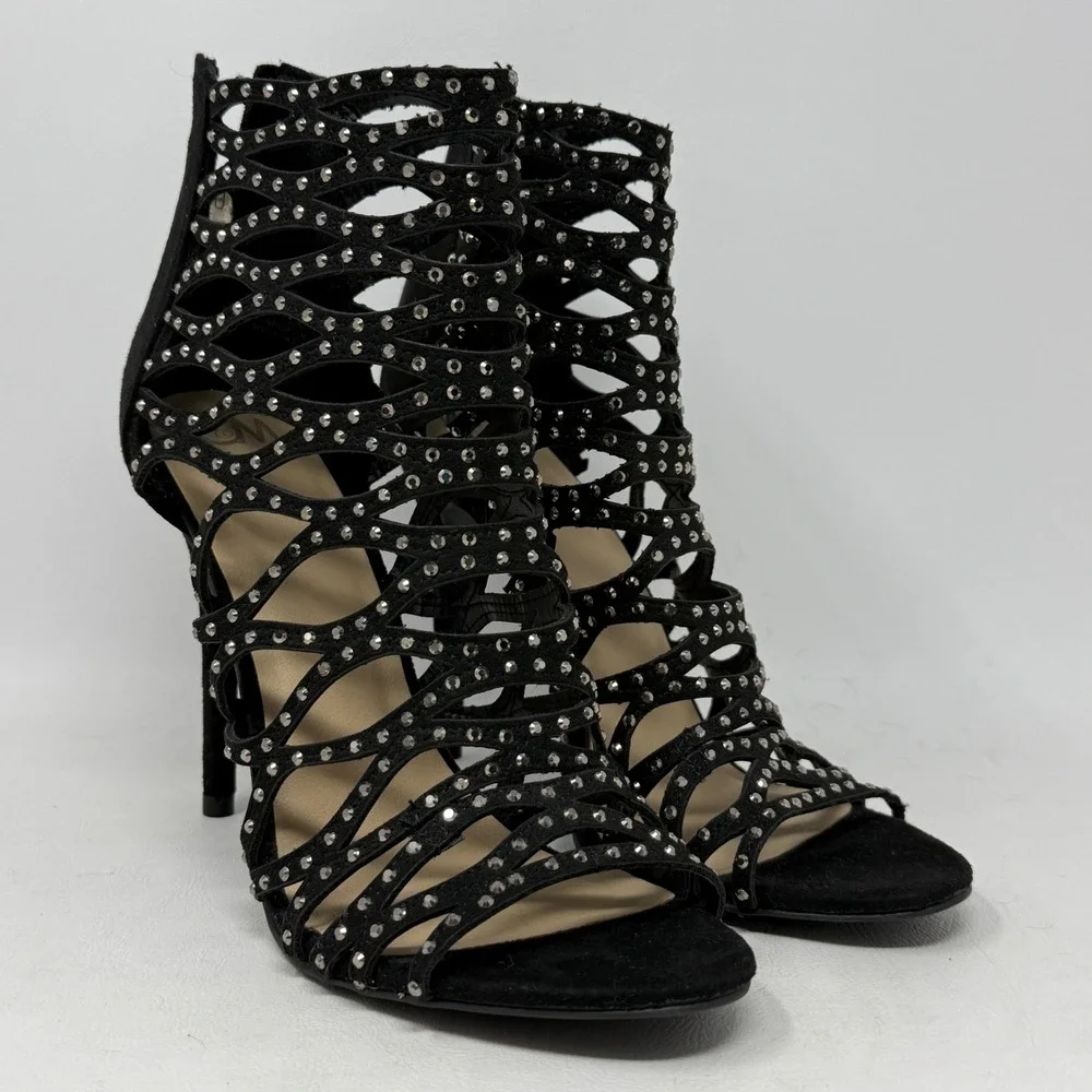 Black Studded Cage Stiletto Heels 10M Goth Whimsigoth Going Out Party Vamp Edgy